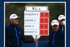 AALBORG, DENMARK - AUGUST 28:  A scoreboard carrier and marshalls look on during the final round of Made in Denmark at Himmerland Golf & Spa Resort on August 28, 2016 in Aalborg, Denmark.  (Photo by Andrew Redington/Getty Images)